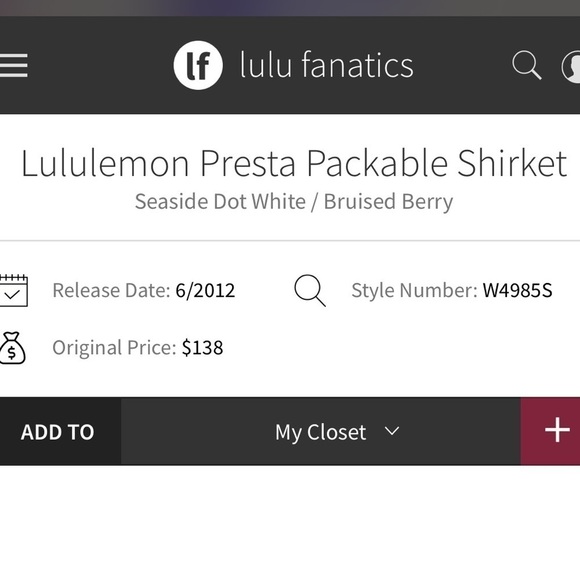 Lululemon Presta Packable Shirket Seaside Dot White / Bruised Berry Size 4 - Picture 4 of 15
